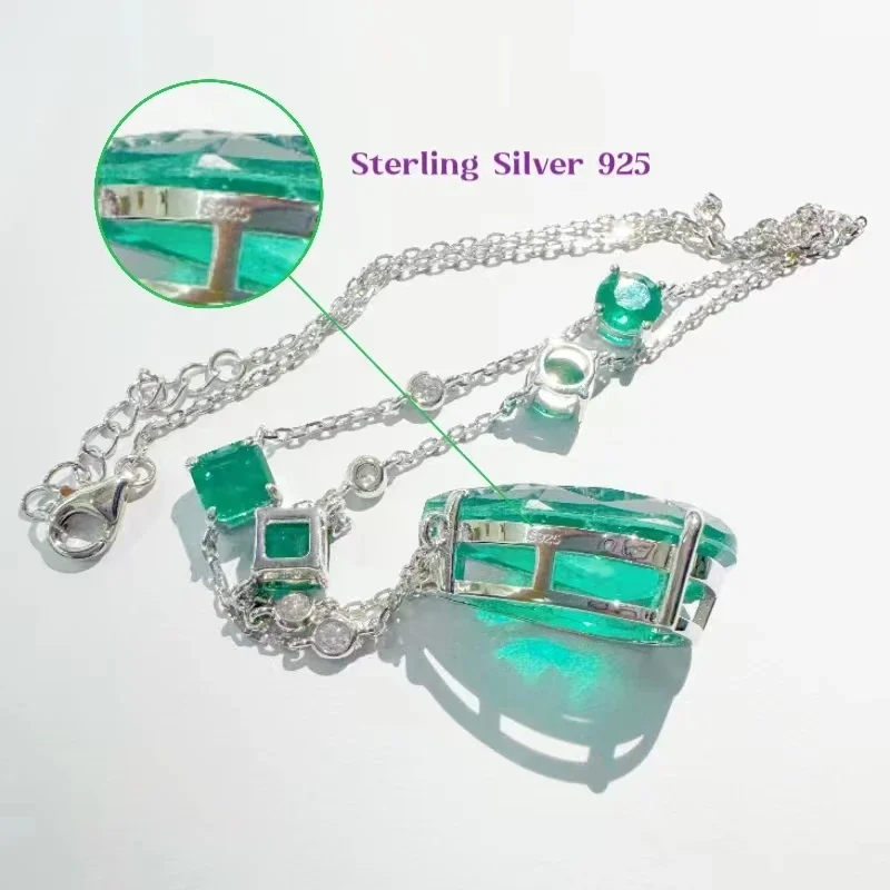 Tourmaline Big Necklace for Women 925 Silver Original Big Emerald Fushion Tourmaline Paraiba Jewelry Set Elegant Women's Sets 4