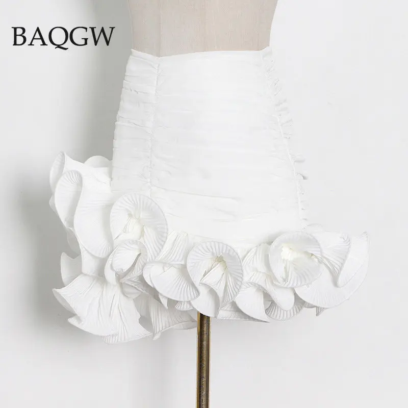 Streetwear Black Asymmetrical Hem Skirt for Women High Waist Ruffle Fold Pleated Design Skirts Female 2023 Spring Clothes New
