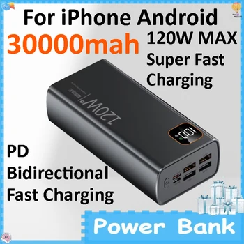 Power Bank con Display Digitale 120W PD, Batteria Esterna Portatile da 30000mAh di Grande Capacità per iPhone e Android