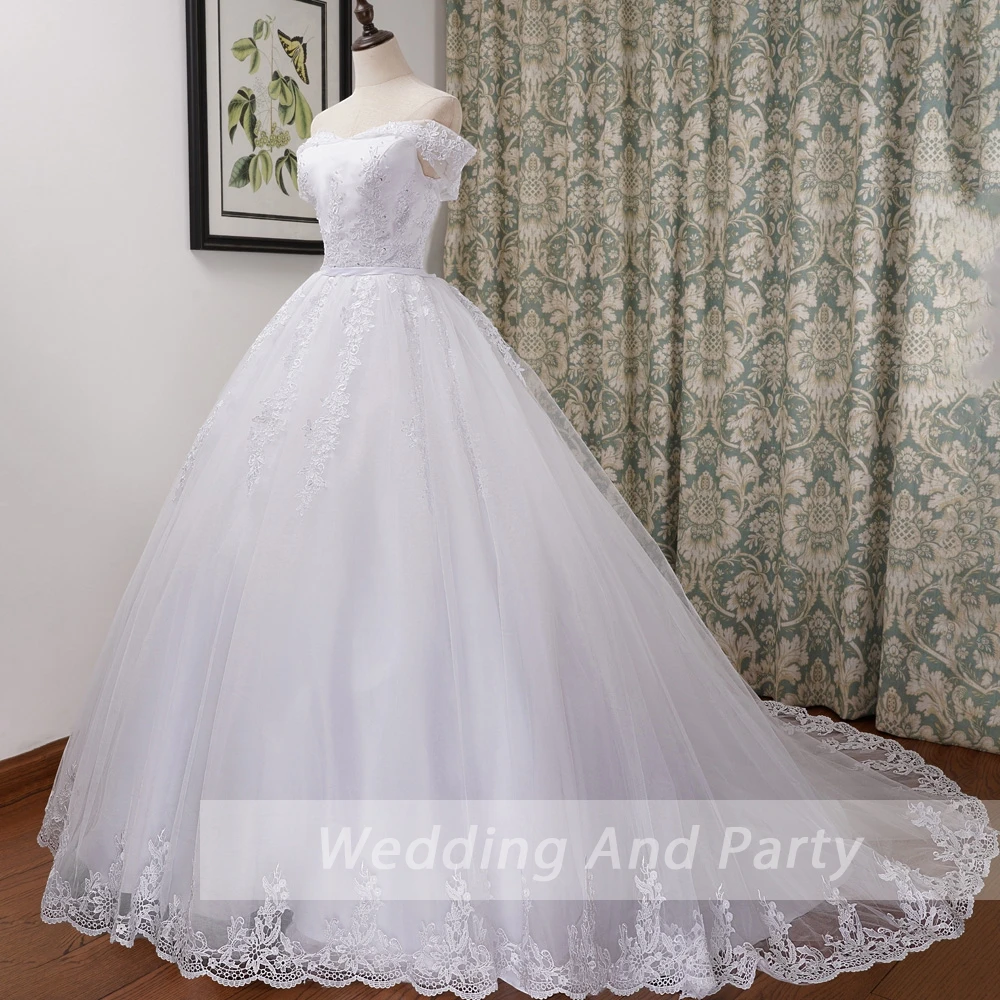 Cheap ball gown wedding dress off shoulder lace up Robe De Mariee Wedding Bride Dress real pictures White wedding gown bridal dresses