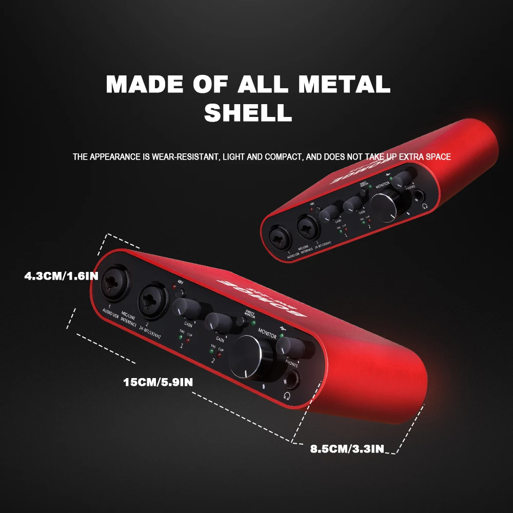 32Bit/192kHz 1 2channel USB Audio Interface with XLR 48V Phantom Power for Audio Mixer Interface Studio recording Guitarist PC 6