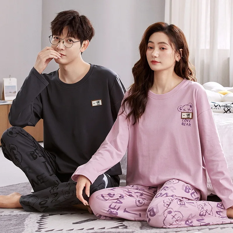 Autumn Couple Pajamas Sets for Men Plus Size Sleepwear Comfortable Homewear Autumn Spring Loungewear Long Sleeve Pijamas Suit new high end couple pajamas women spring autumn ice silk long sleeve loungewear senior sense men home service suit sleepwear