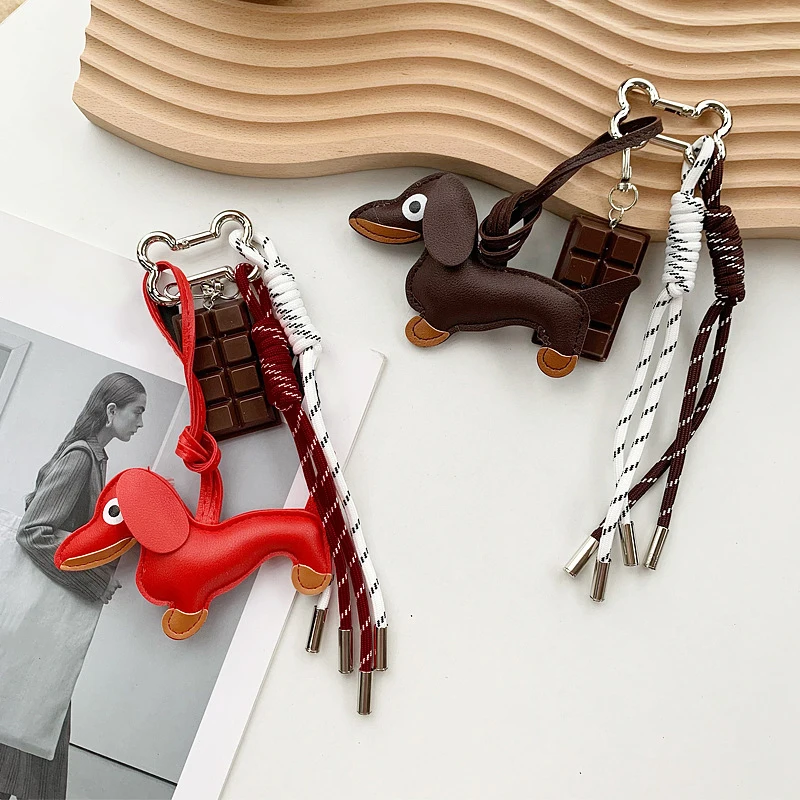 PU Leather Creative Sausage Dog Pendant Wind Bag Charm Car Keychain Decorative Hanger Cute Animal Gift