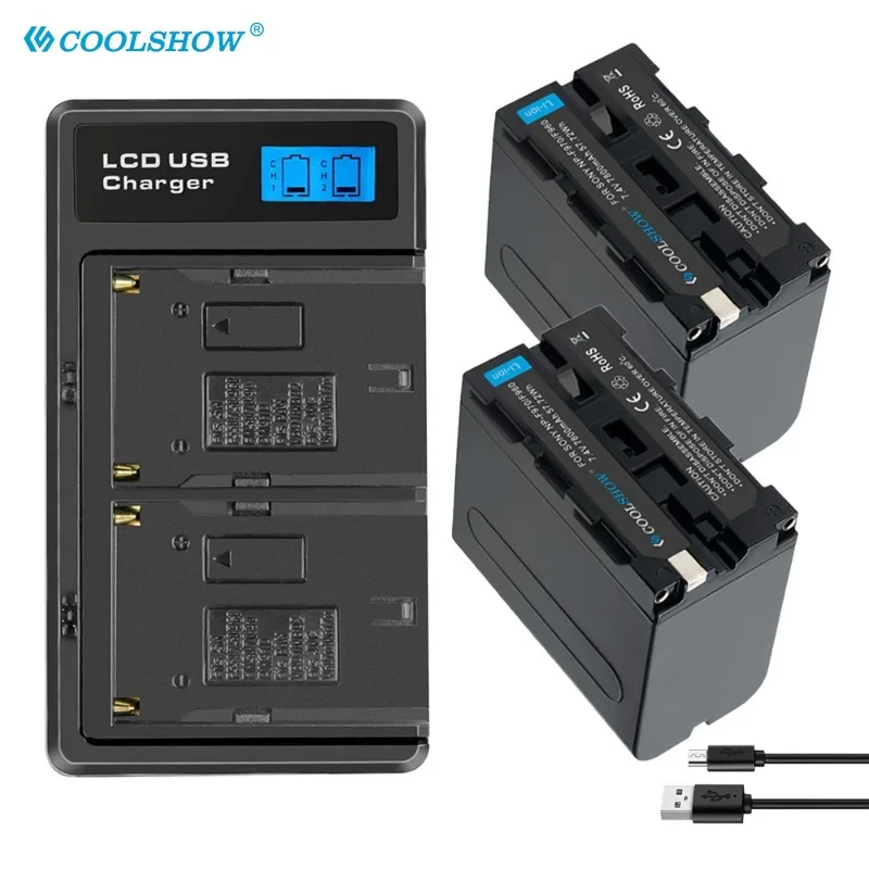 

NP-F970 NP-F960 Battery Charger For Sony PLM-100 CCD-TRV35 MVC-FD91 MC1500C NP F970 F960 F750 Photographic Lamp Battery 7800mah