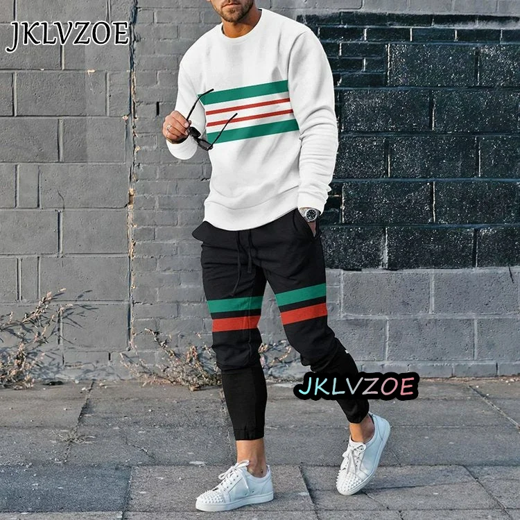 Man Jogging Suit 3D Printed Patchwork Long Sleeve T-Shirt Trousers 2 Piece  Sets Streetwear Casual Male Oversized Tops Tracksuit - AliExpress