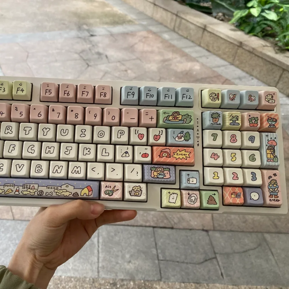 Desenhos Animados Puppy Snowman Keycaps Teclado Mecânico Faça Você Mesmo Color Keycaps Cute Sorrindo Face Pbt Mda Altura 140 Chaves - Imagem 6