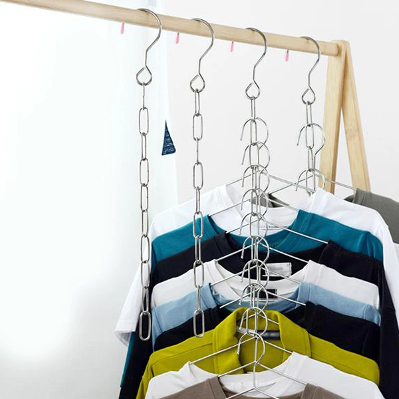2-Pack Stainless Steel Clothes Hanger Connector Chain – Save 80% Closet Space, Holds 10 Hangers Vertically