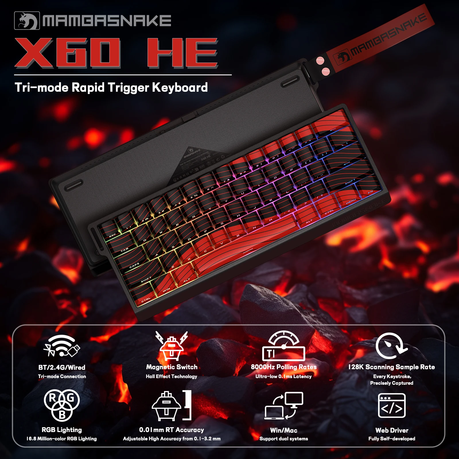 MAMBASNAKE X60HE ラピットトリガー ゲーミングキーボード 磁気式 Amazon | MAMBASNAKE X60HE ラピットトリガー ゲーミング
