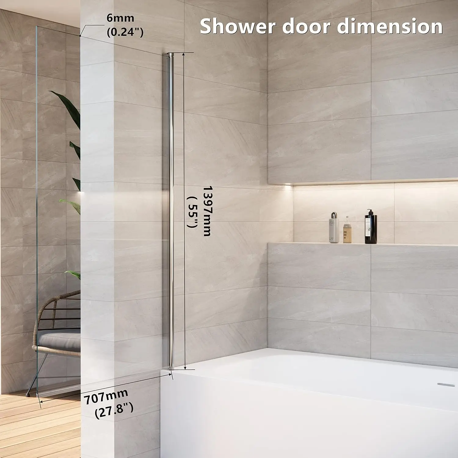 Door Swing Bathtub Screen,Bathtub Shower,Bathroom Door with Bottom Seal,Liftable and Foldable Glass Door 2