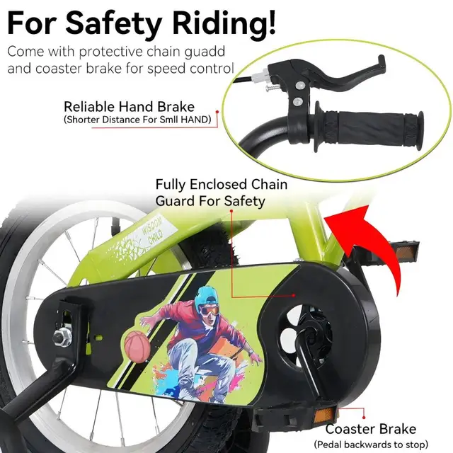 Ye FKZNPJ 16-inch Sporty Kids Bike with Training Wheels & Stand, Adjustable Saddle, Suitable for 4 - 8 Year Old Boys & Girls, Height 41 - 53 Inches, Available in Various Colors