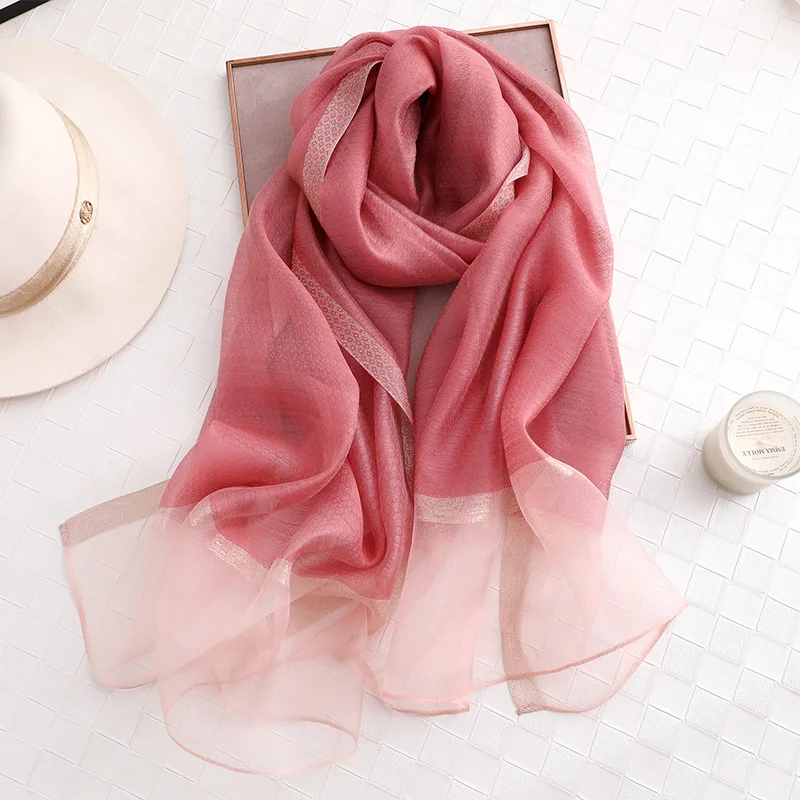 Designer 2021 Solid Silk Scarf Women Scarves Shawls And Wraps Pashmina Muslim Chiffon Hijab Foulard Femme Beach Stol