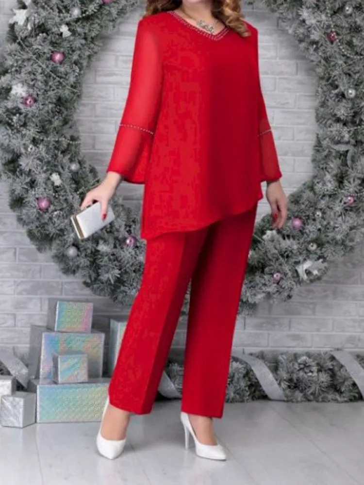 Women Casual Long Sleeve Blouse Sets Two Piece