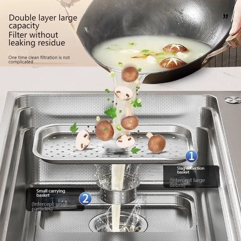 304 Stainless Steel Kitchen Sink Silver Large Single Slot Wash Basin Nano Dishwashing Undermount Sink Left side drainage 3