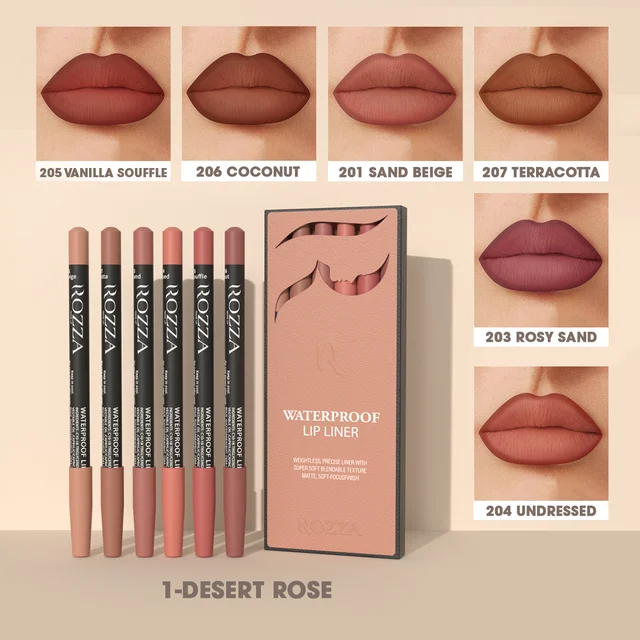 Rozza Waterproof Lip Liner Pencil Set, Weightless Precise Liner with Super Soft Blendable Texture Matte Soft 2