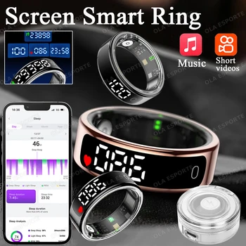 Nuovo Smart Ring R13 Display a LED Schermo Gesto Sweep Video Frequenza cardiaca Monitor del sonno 5ATM Anelli di ricarica wireless impermeabili 2025