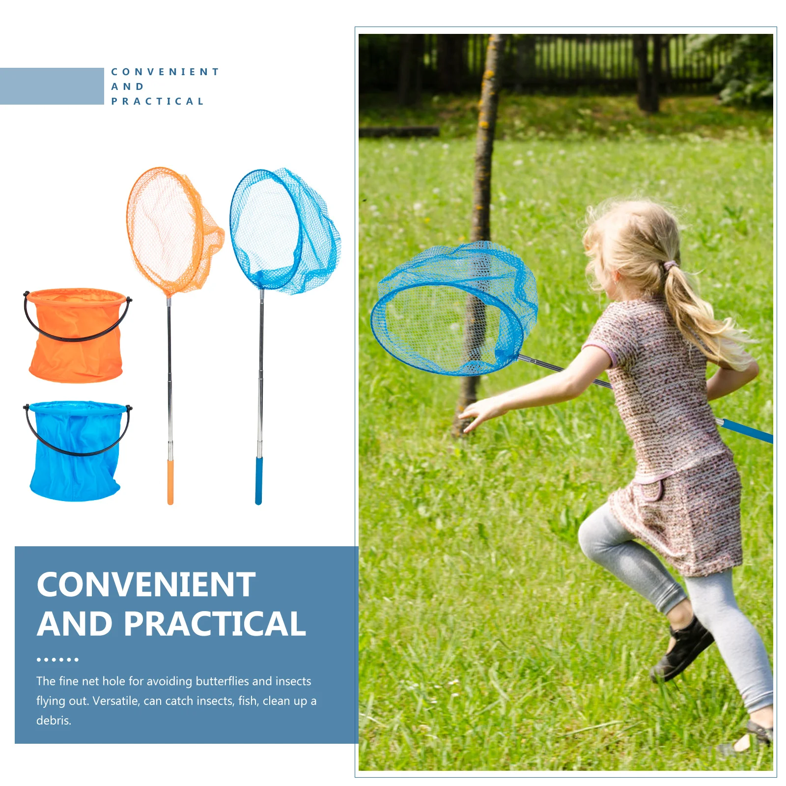 Tendycoco Fishing Nets 2 Sets Telescopic Fishing Net Kids Toys Bait Net Telescopic Catching Tools Netting Outdoor Child 5
