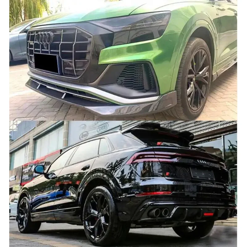 

Body Kit For Audi Q8 SQ8 2018 2019 2020 2021 2022 Bumper Front Lip Splitters Rear Diffuser Spoiler Real Carbon Fiber