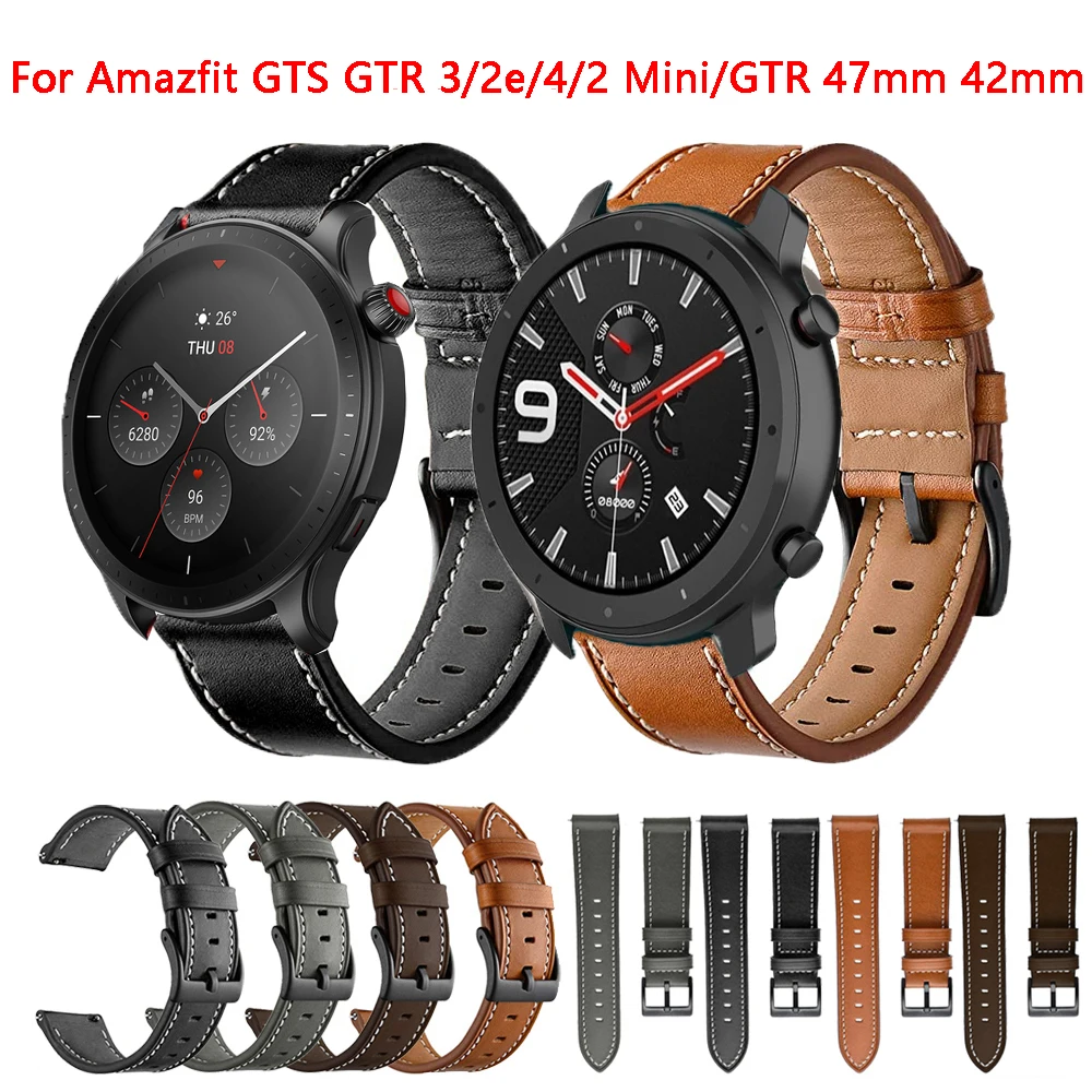 

20 22mm Leather Strap For Amazfit GTR 47mm/3/4/2/42mm Smartwatch Wristband Bracelet GTS 4 Mini GTR 4 3 Pro Replacement Watchband