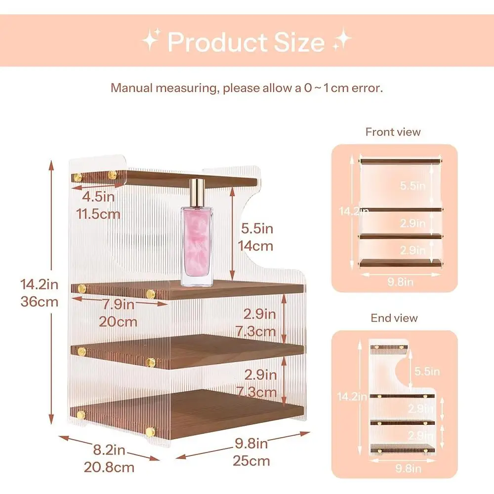 Makeup Organizer Acrylic Wood Vanity Storage Detachable Multifunctional Countertop Cosmetic Holder Space Saving Durable Easy 4