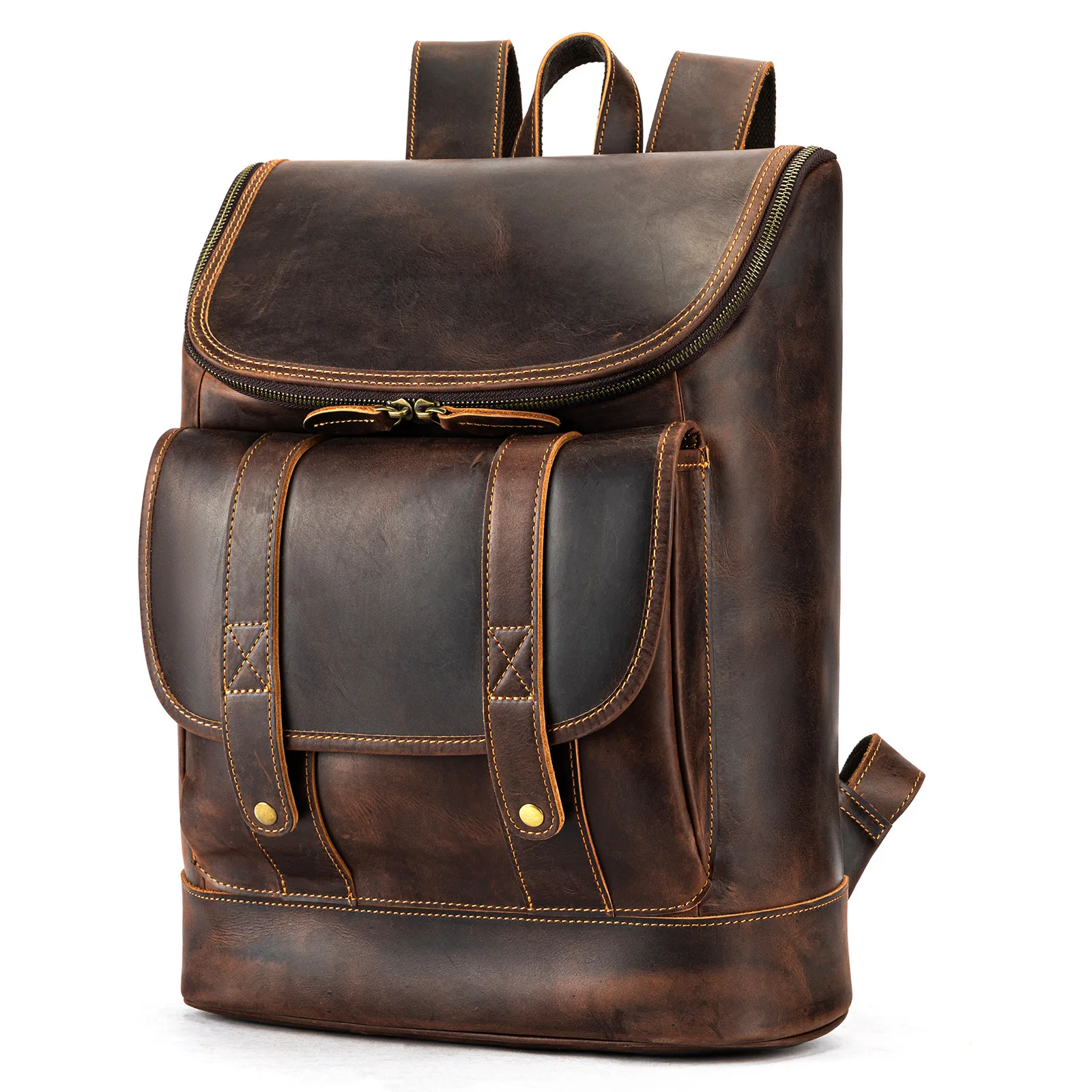 Vintage Crazy Horse Leather Men's Backpack Large Capacity Business Laptop Bag Male