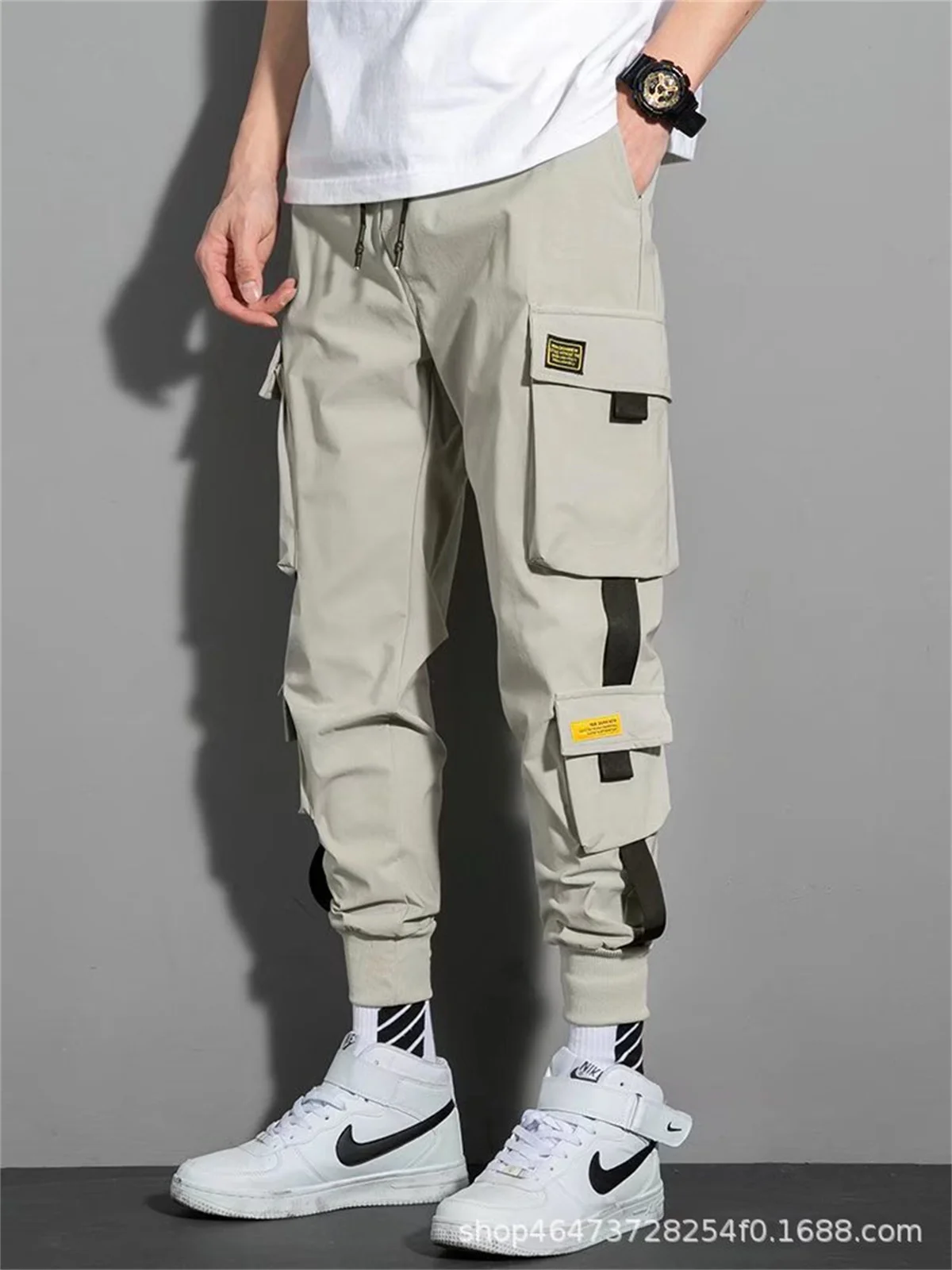 Fashion Multi Pocket Drawstring Cargo Pants Men's Casual Cargo Pants For Summer Autumn Outdoor Hip Hop Sweatpants Men Women 6
