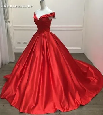 

ANGELSBRIDEP Red Stain Ball Gown Wedding Dresses Ball Gowns Vestido De Noiva Formal Bridal Dress Robe De Mariee Court Train