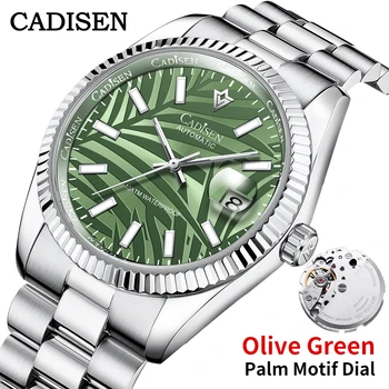 Nuevo 2025 CADISEN 40MM esfera de hoja de palma reloj de pulsera mecánico reloj automático de lujo hombres MIYOTA 8215 reloj verde oliva 1