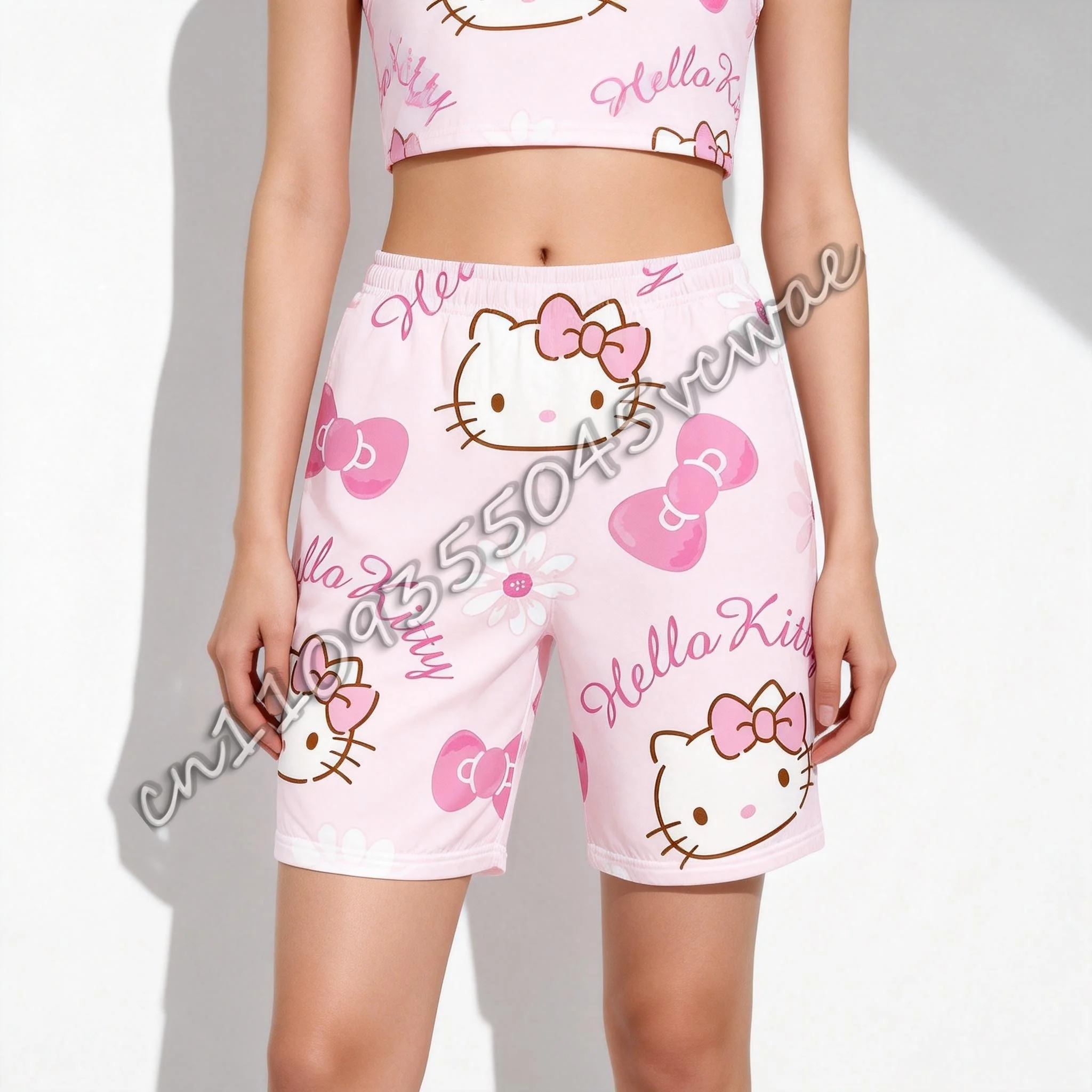 산리오 헬로키티 캐릭터 테마의 성인 및 어린이용 임산부 여름 티셔츠, 달콤하고 귀여운 스포츠 반바지, 새로운 스타일