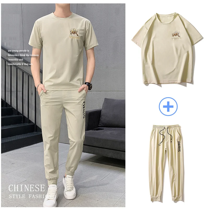 

Cotton Linen Short Sleeve T-shirt Men's Suit Ancient Style 2024 Summer Chinese Tracksuits Youth Shirts Pants Dropshipping