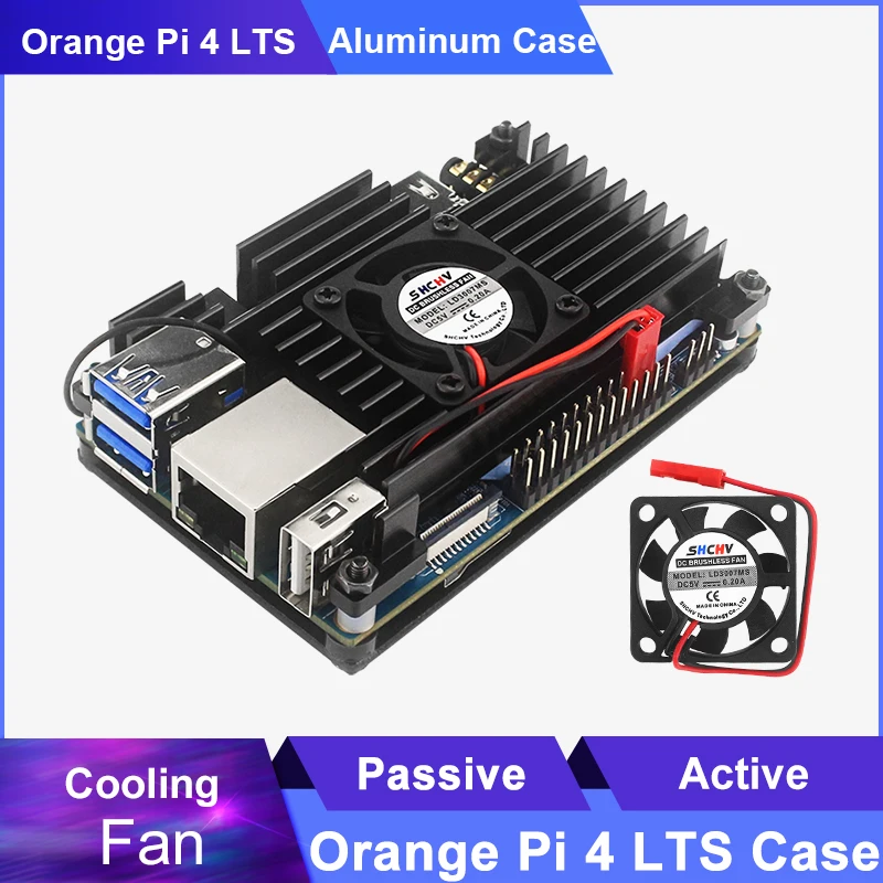 

Чехол Orange Pi 4 LTS с вентиляторным радиатором, алюминиевый корпус с активным пассивным охлаждением для OPI 4 LTS 4B 4
