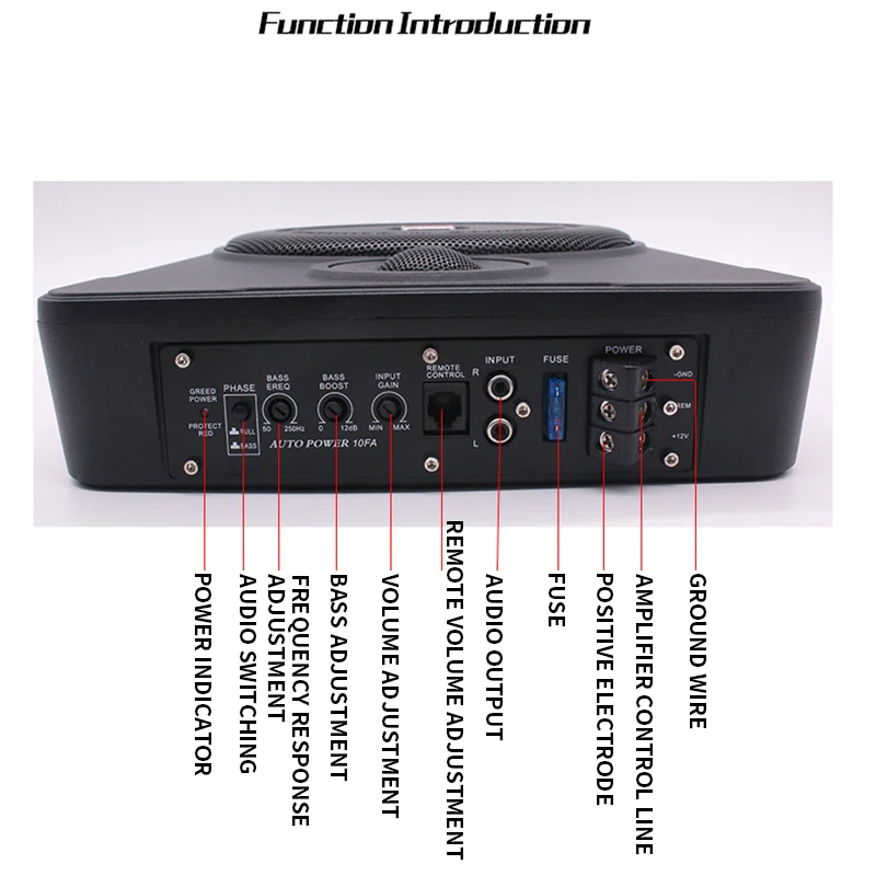 600W 10 Inch Enclosed Subwoofer System Car Super Slim Subwoofer Under Seat Sub Amplifier Power Hifi Audio Processor Music Player