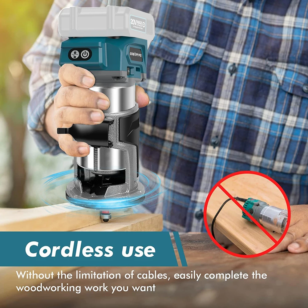 Brushless 5 Speeds Electric Trimmer Aluminum Alloy Base Cordless Wood Router Woodworking Engraving Slotting Without Battery