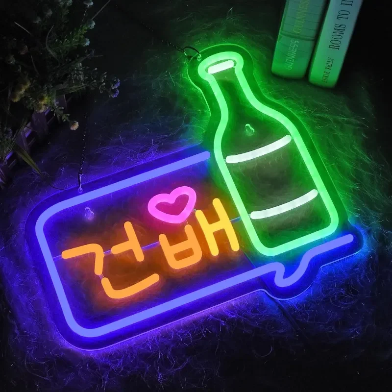 한국 소주 네온 LED는 벽 장식, 조광 가능한 맥주 및 스키즐드 주 바 클럽 비스트로 레스토랑 파티에 적합합니다.