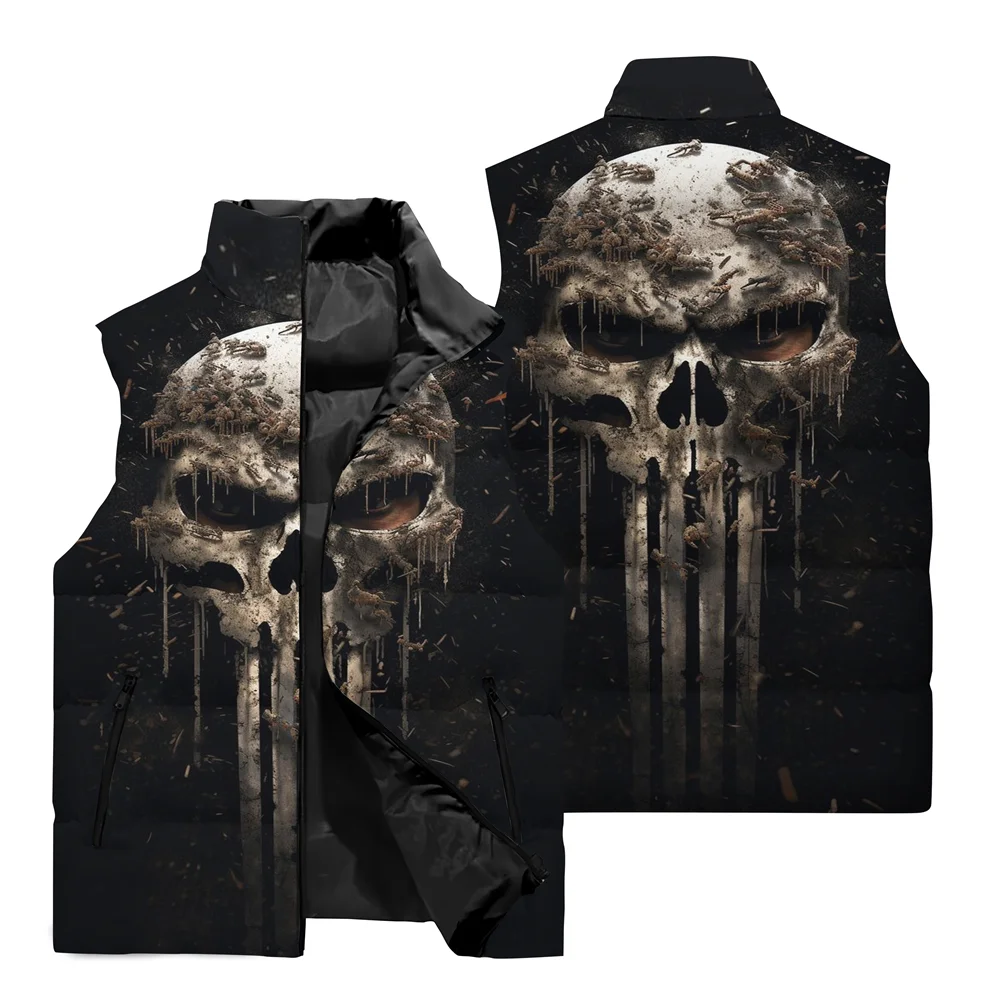 thumbnail image 1 of Chaleco de ciclismo para hombre con estampado 3D de calaveras, jersey de ciclismo para motocicleta, chaleco cortavientos con cremallera y cuello alto informal para otoño 2024, 1 of 5