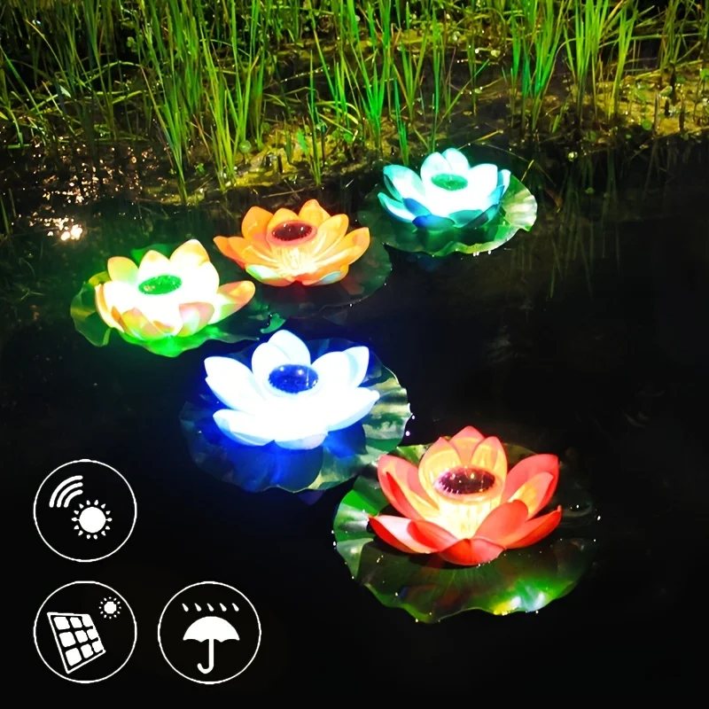 Solar Garden Light Solar Artifical Floating Lotus LED Light Solar Powered Night Pool Light Lotus Lamp Garden Pond Fountain Decor Outdoor Lighting