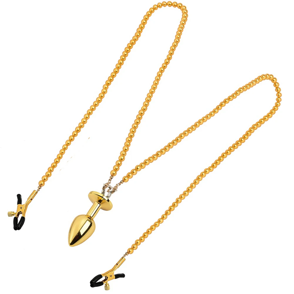 Anal Beads Butt plug Pearl Nipple Clamps Set With Chain Metal Breast Clip Bondage Slave Couple Game Sex Toy anal plug vibrator anal plug anal sex toys female sex toys