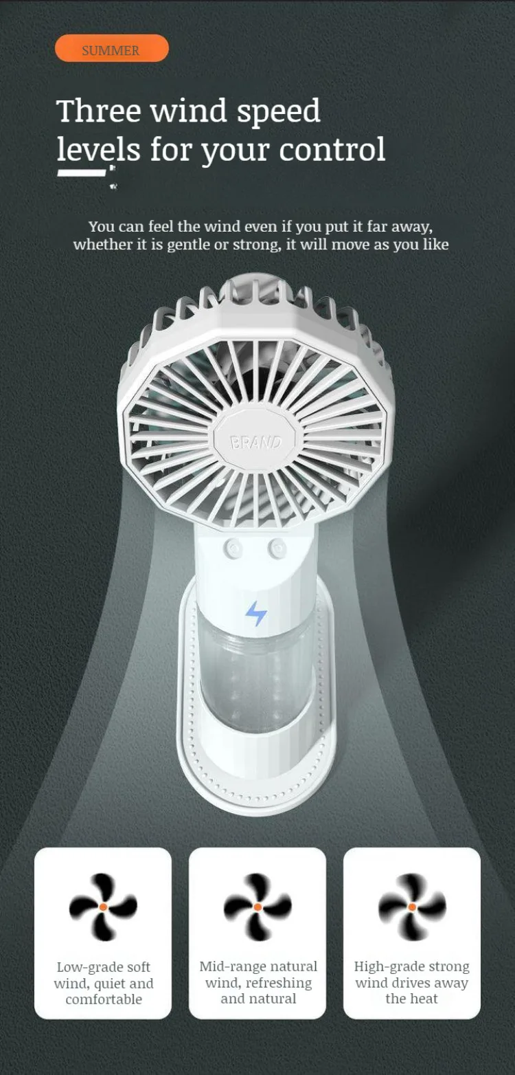 Description Picture 2 of itemPortable Hand-Held Humidification Spray Small Fan Dormitory Mini Usb Charging Outdoor Hand-Held Spray Fan Water Replenishment
