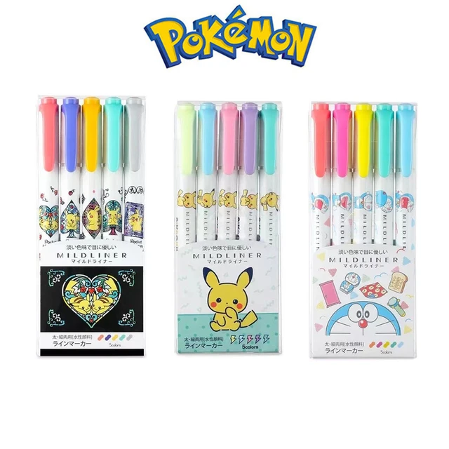 Pokémon de duas cabeçadas Cor Marcação Pen, Eevee Pikachu Highlighter,  Lápis Régua dos desenhos animados, Conjunto de Caderno Estacionário,  Presente do Estudante - AliExpress