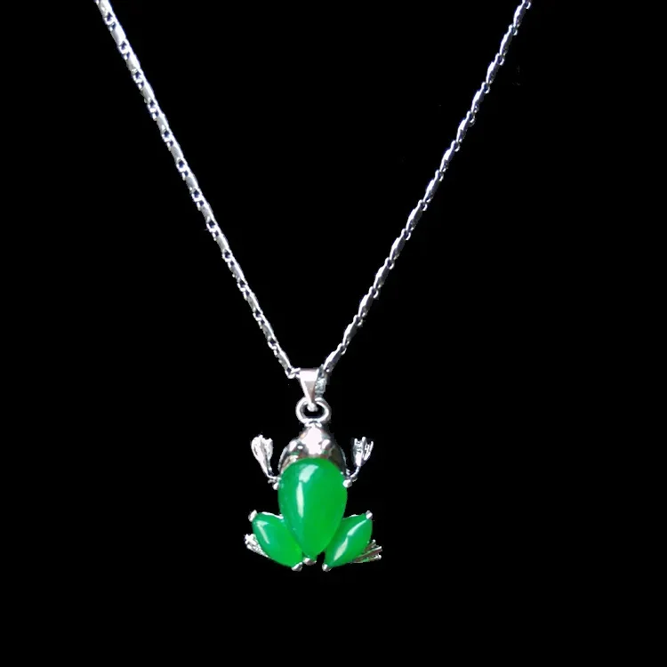 Pendant Necklace Natural Green Jade Frog Charm Hand-Carved for Man and Woman