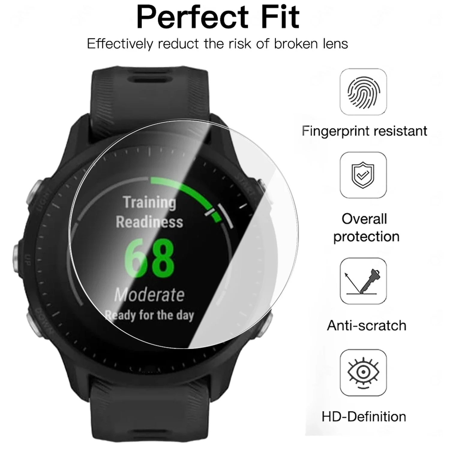 Tempered Glass for Garmin Forerunner 165 955 255 Quick Installation SmartWatch Premium Screen Protector for Forerunner 955 255