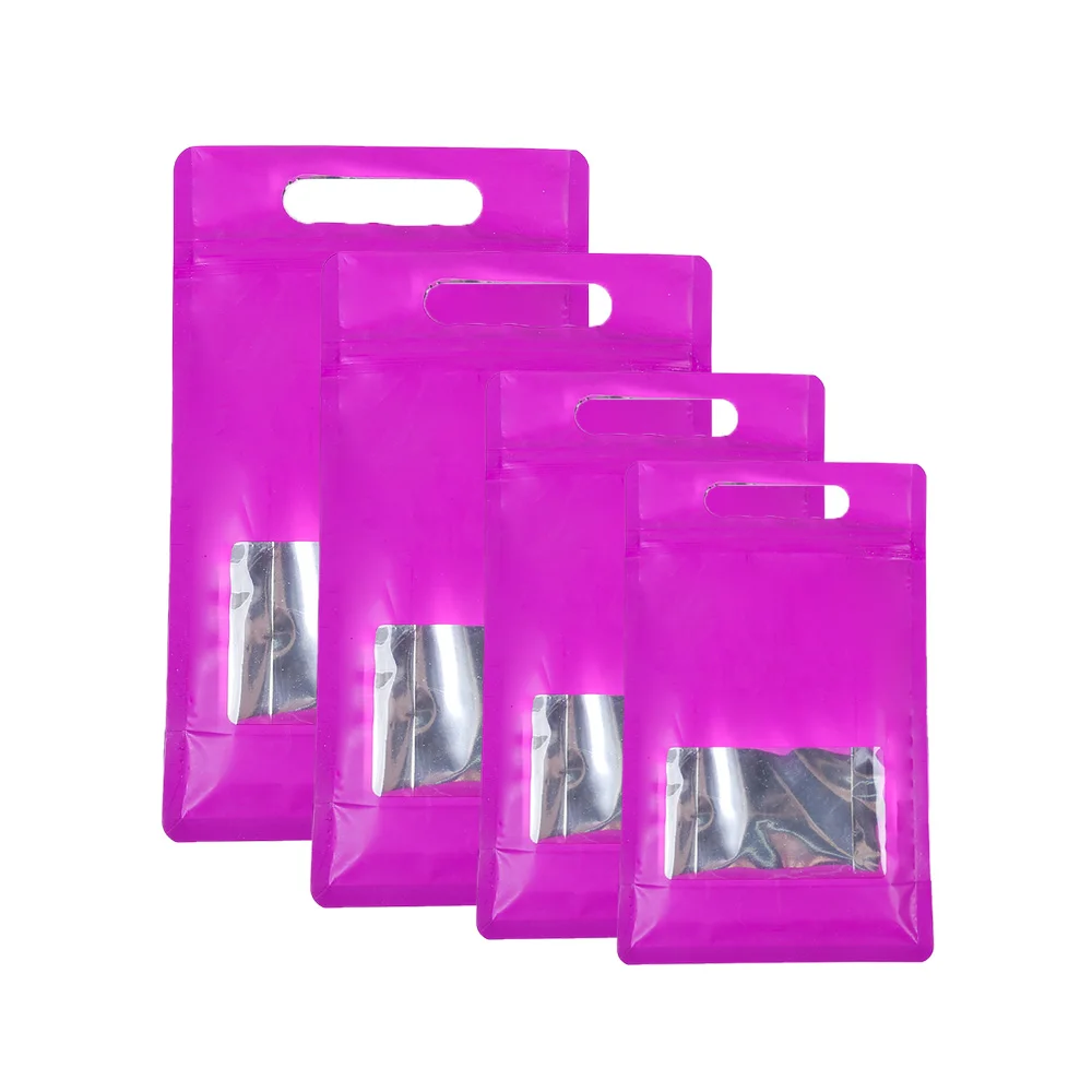 

Matte Transparent Window Zipper Bag Candy Coffee Fruit Household Storage Mylar Foil Packaging Stand Up Doypack With Handle Hole