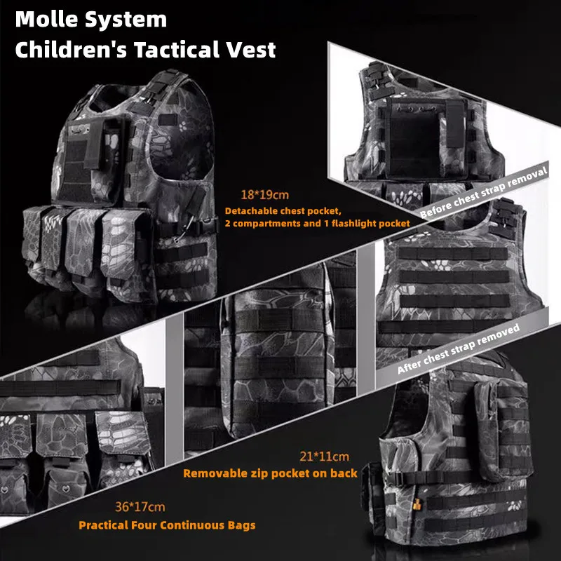 Child Tactical Military Gear Plate Carrier Vest Hunting Paintball Equipment Airsoft Combat Outdoor Molle Assault Kids CS Vests deep pressure vest