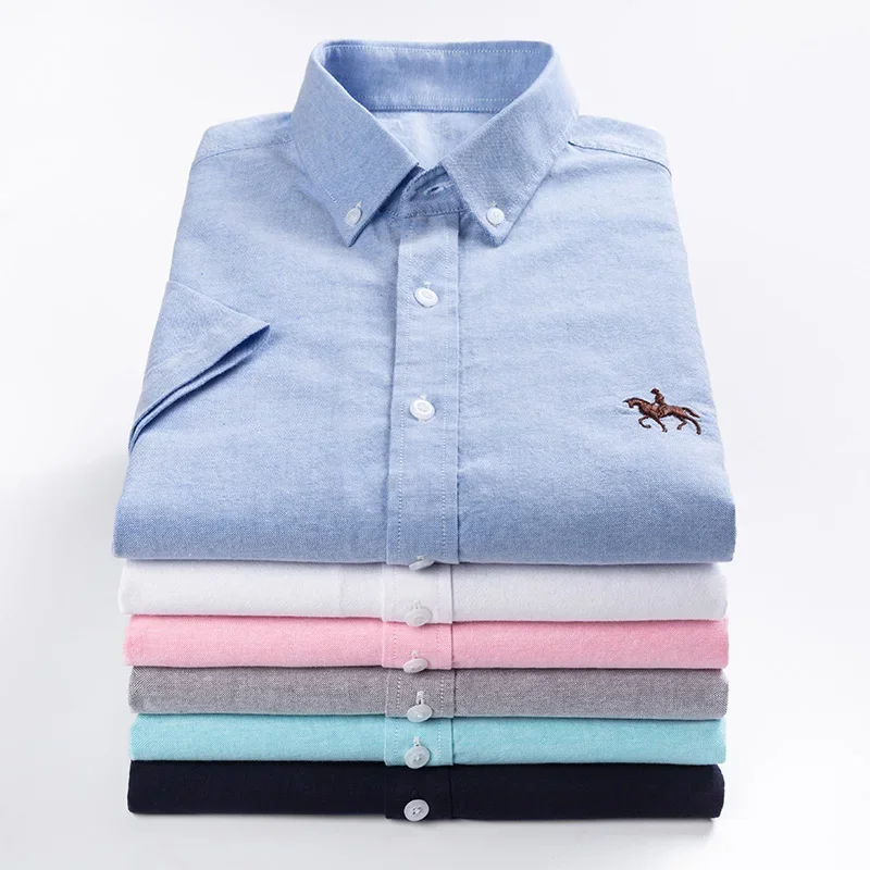 Soft Comfortable Regular Fit Short Sleeve 100% Cotton Oxford Plus Size Quality Summer Business Men Casual Shirts 3