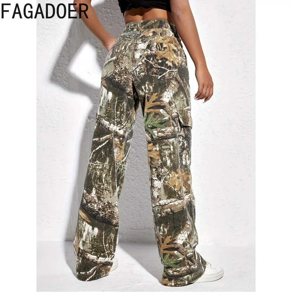 FAGADOER Fashion Printing Straight Denim Pants Women High Waisted Loose Jean Trousers Autumn Casual Matching Cowboy Bottoms 2023