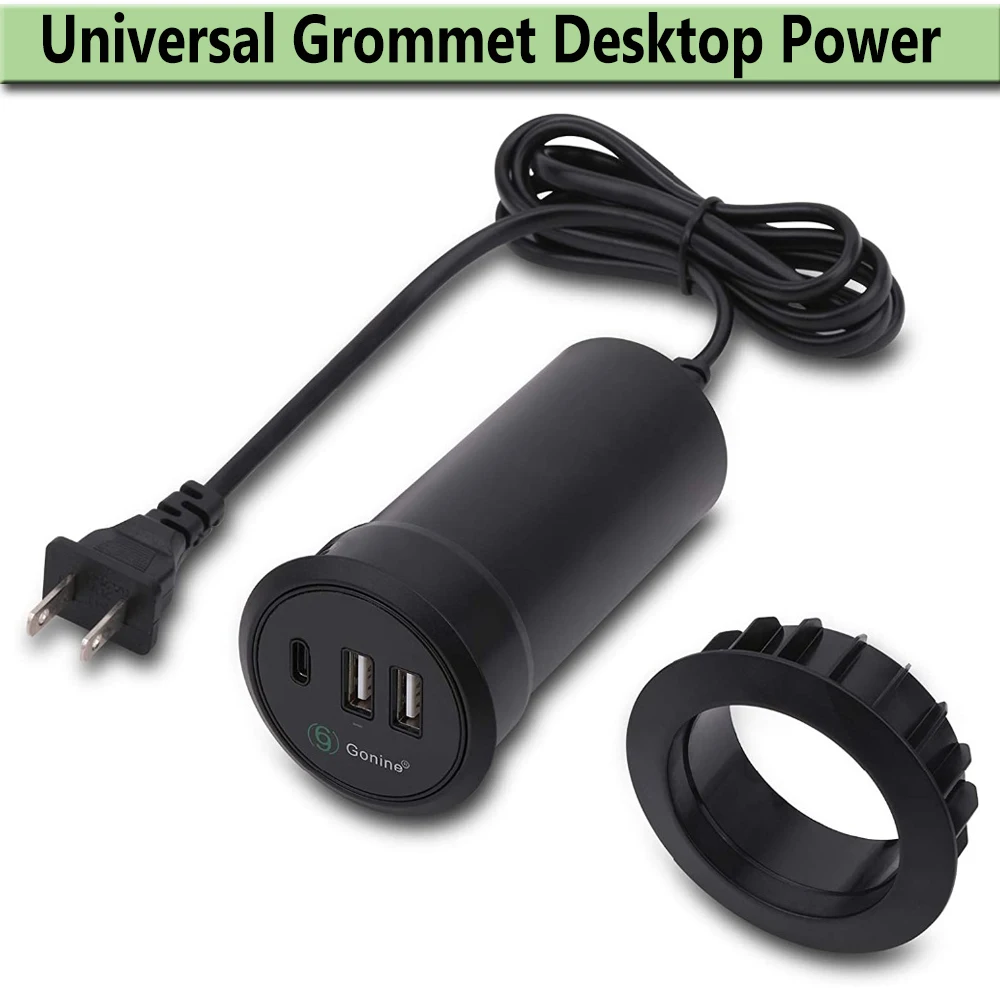 Universal USB-C Desktop Power Grommet 2 Inch Hidden Desk Hole Power Socket Recessed USB Desk Charging Station Mount 30W Max