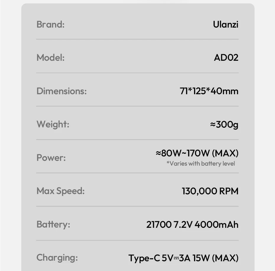 AD02 STORM Electric Air Duster II 130,000 RPM Max for Camera Smartphone Cleaning