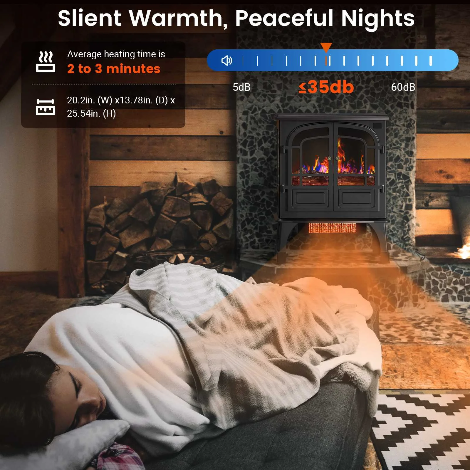 Warmtoo 1500W 24 Inches Electric Fireplace Remote Portable Stove 3D Flame Effect Freestanding Heater with PTC Heating System