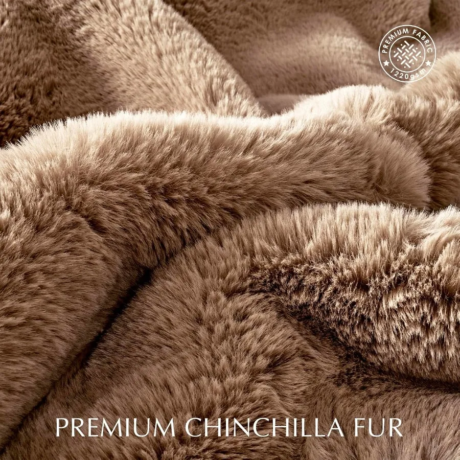 Luxury Soft Faux Chinchilla Fur Throw Blanket for Couch Warm Thick Heavy Winter Throw Blanket 1220GSM for Bed Fluffy Cozy Mink