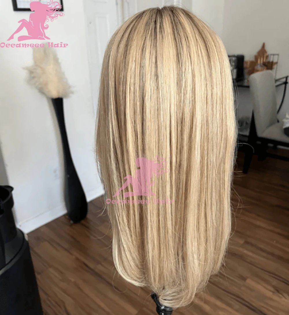 Lace Front Human Hair Wigs With Bangs Pre Plucked Hairline Ash Platinum Blonde Dark Root 613 Ombre Colored Wigs Body Wave Brazil - 4