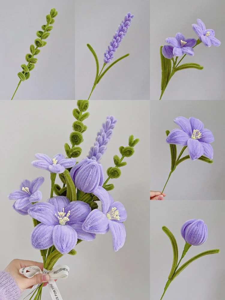 Purple twist stick handmade bouquets diy material package encryption top tulip corn poppy handmade flower material package full